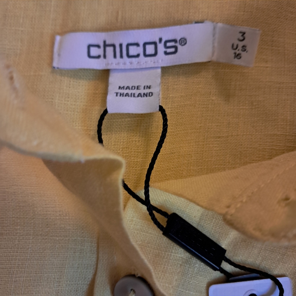 Chico's Yellow Plus Size Women's 100% Linen Button-Up Shirt l Size 3 - Picture 8 of 8